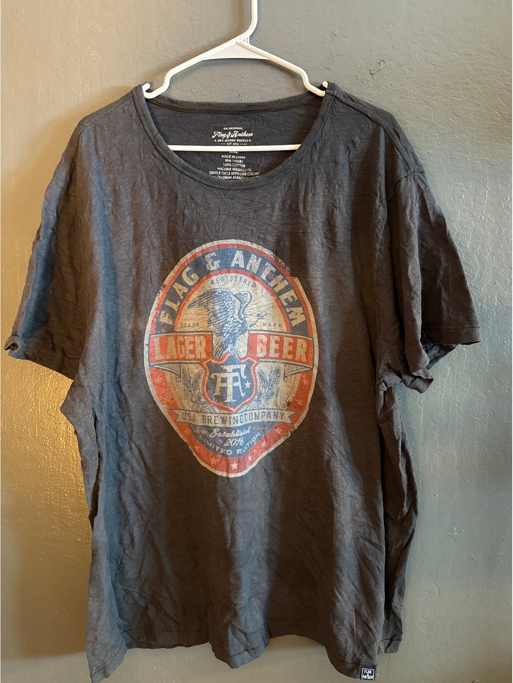 Flag & Anthem Lager Beer Graphic T-Shirt XXL Cotton Black
